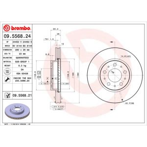 Bremsscheibe BREMBO 9556821 vorne, belüftet, 1 Stück