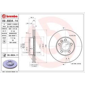 Jarrulevy BREMBO 9693411 etupuolella/tuuletettu/1 kpl