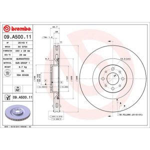 Jarrulevy BREMBO 09A50011 edessä, tuuletettu, 1 kpl