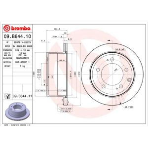 Disco de freno BREMBO 09B64411 hinten, ventilado , 1 Pieza