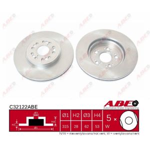 Disco freno ABE C32122ABE anteriore, ventilato, 1 pezzo