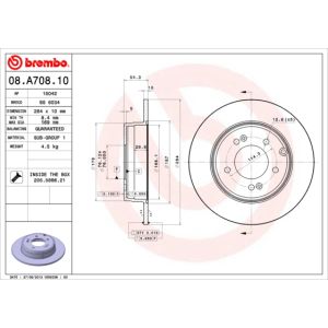 Jarrulevy BREMBO 08A70811 takana, täysi, 1 kpl