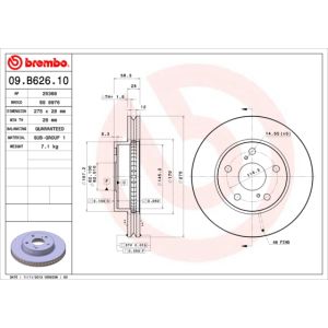 Jarrulevy BREMBO 09B62610 edessä, tuuletettu, 1 kpl