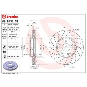 Remschijf BREMBO 09B43651 voorkant, geventileerd, sterk verkoold, 1 stuk