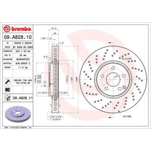 Jarrulevy BREMBO 09A82811 edessä, tuuletettu, erittäin hiilihappoinen, 1 kpl