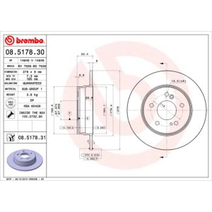 Disque de frein BREMBO 8517830 arrière, plein, 1 pièce