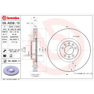 Jarrulevy BREMBO 09A55810 edessä, tuuletettu, erittäin hiilihappoinen, 1 kpl