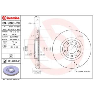 Jarrulevy BREMBO 9936321 edessä, tuuletettu, 1 Kappale