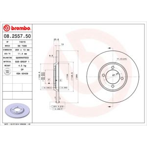 Disque de frein BREMBO 08.2557.50, à l'arrière, plein, 1 pièce