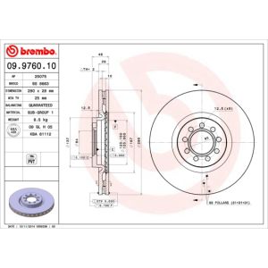 Jarrulevy BREMBO 09.9760.10, 1 Kappale