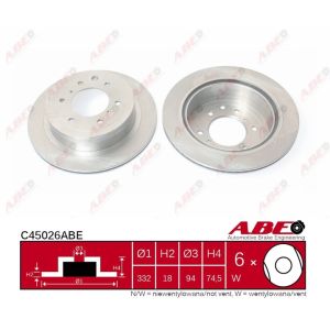 Disco freno ABE C45026ABE posteriore, ventilato, 1 pezzo