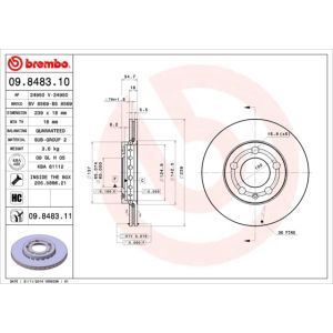 Disque de frein BREMBO 9848311 avant, ventilé, 1 pièce