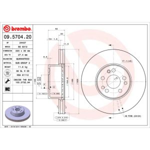 Jarrulevy, tuuletettu/voimakkaasti hiiltynyt BREMBO 09.5704.20, Edessä, 1 kpl