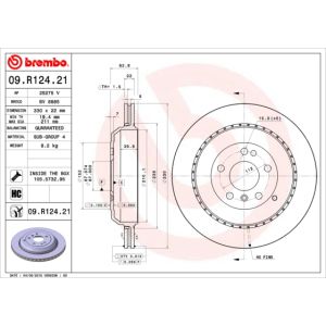 Jarrulevy BREMBO 09R12421 takana, tuuletettu, erittäin hiilihappoinen, 1 kpl