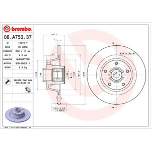 Remschijf BREMBO 08A75337 achter, volledig, 1 Stuk