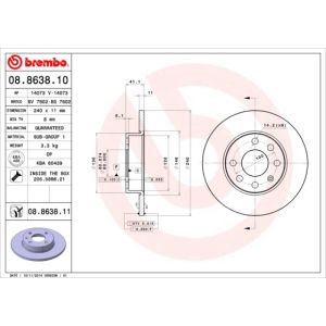 Bremsscheibe BREMBO 8863811 vorne, voll, 1 Stück