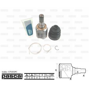 Homokineet reparatie set, aandrijfas PASCAL G70302PC