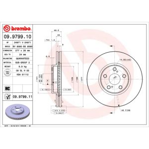 Jarrulevy BREMBO 9979911 etupuolella/tuuletettu/voimakkaasti hiiltynyt/1 kpl