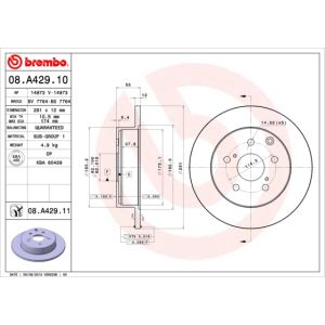 Jarrulevy BREMBO 08A42911 takana, täysi, 1 kpl