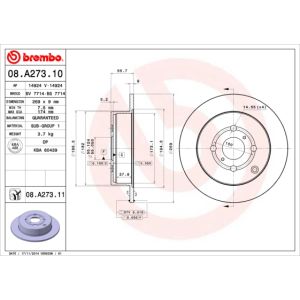 Remschijf BREMBO 08A27311 achter, volledig, 1 Stuk