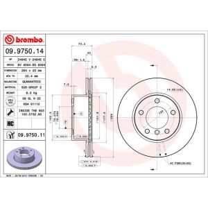 Jarrulevy BREMBO 9975011 etupuolella/tuuletettu/voimakkaasti hiiltynyt/1 kpl