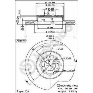 Disco de freno BREMBO 09.5124.10, vorne, ventilado  , 1 Pieza