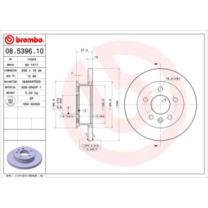 Bremsscheibe BREMBO 08.5396.10, vorne, voll, 1 Stück