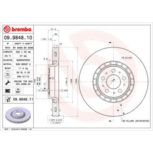 Jarrulevy BREMBO 9984811 etupuolella/tuuletettu/voimakkaasti hiiltynyt/1 kpl