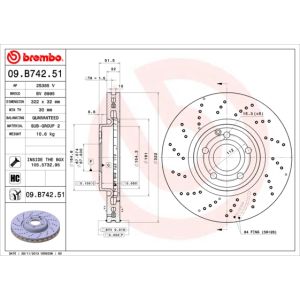 Jarrulevy BREMBO 09B74251 edessä, tuuletettu, erittäin hiilihappoinen, 1 kpl