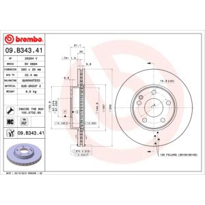 Disque de frein BREMBO 09B34341 avant, ventilé, à haute teneur en carbone, 1 pièce