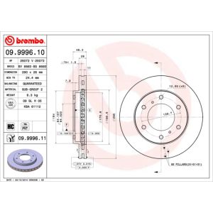 Remschijf BREMBO 9999610 voorkant, geventileerd, sterk gecarboniseerd, 1 Stuk