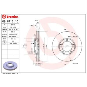 Remschijf BREMBO 09.6710.10, voorkant, geventileerd , 1 Stuk