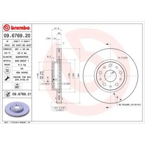 Jarrulevy BREMBO 9676921 takaisin/tuuletettu/1 kpl