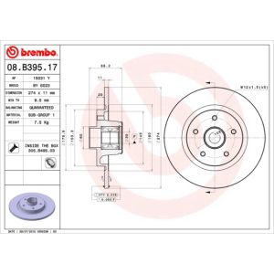 Jarrulevy BREMBO 08B39517 takana, täysi, 1 kpl