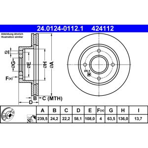 Disco freno ATE 24.0124-0112.1 anteriore, ventilato, 1 pezzo