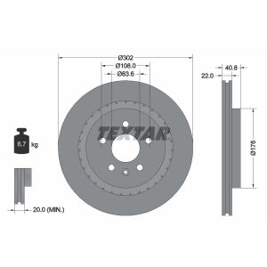 Remschijf TEXTAR 92168305 achter, geventileerd, sterk gecarboniseerd, 1 Stuk