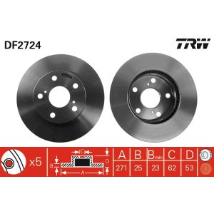 Remschijf TRW DF2724 voorkant, geventileerd, 1 Stuk