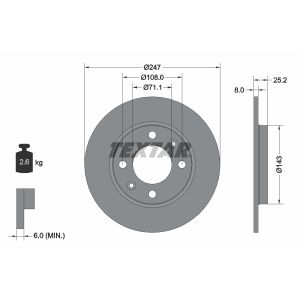 Disque de frein TEXTAR 92055003 à l'arrière, plein, 1 pièce