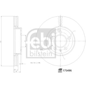 Remschijf FEBI BILSTEIN 175496 voorkant, geventileerd, 1 Stuk