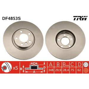 Jarrulevy TRW DF4853S edessä, tuuletettu, erittäin hiilihappoinen, 1 kpl