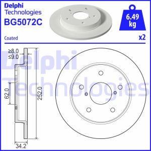 Disco freno DELPHI BG5072C posteriore, completo, 2 pezzo