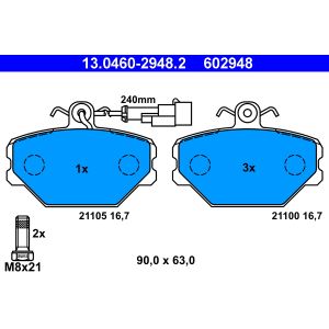 Juego de pastillas de freno ATE 13.0460-2948.2, delante