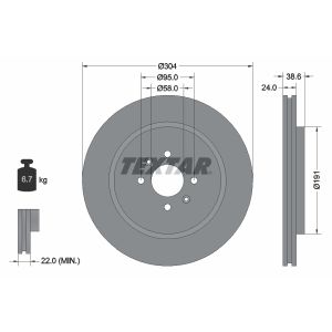 Disco freno TEXTAR 92170203 anteriore, ventilato, 1 pezzo