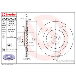 Disco de travão BREMBO 09D07023 atrás, ventilado, 1 Peça