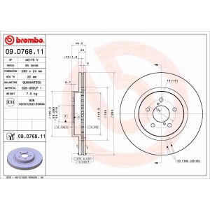 Disco de freno BREMBO 09D76811 delantero, ventilado , 1 Pieza