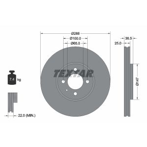 Disco de freno TEXTAR 92302303 frente, ventilado, 1 pieza