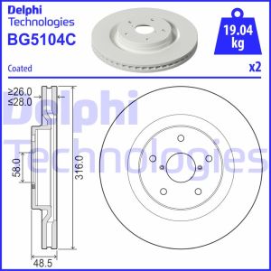 Discos de freno DELPHI BG5104C vorne, ventilado , 2 Pieza