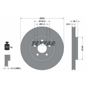 Disco freno TEXTAR 92108503 anteriore, ventilato, 1 pezzo