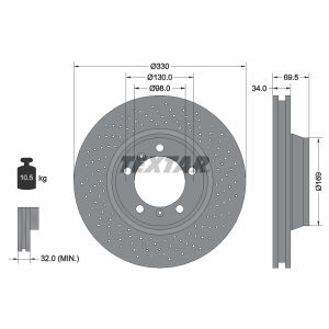 Disque de frein TEXTAR 92150007 avant, ventilé, perforé, hautement carbonisé, 1 pièce