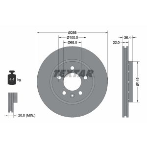 Disque de frein TEXTAR 92098603 à l'arrière, ventilé, 1 pièce